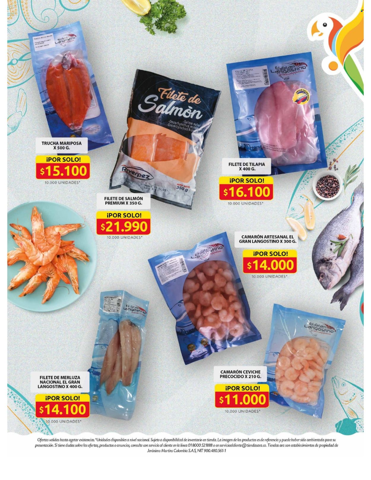 thumbnail - Folleto actual Ara - Ventas - merluza, camarón, langostino, mariscos, tilapia, pescado, filete de salmón, trucha, filete de pescado. Página 13.