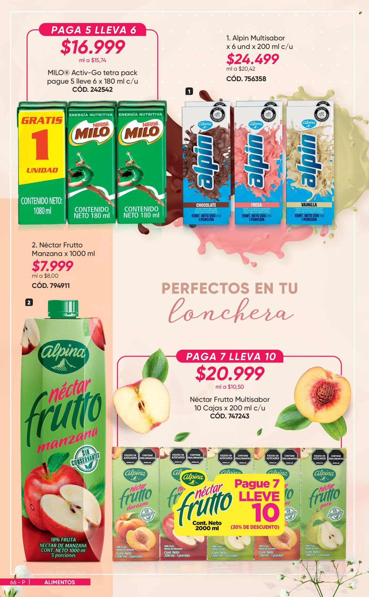thumbnail - Folleto actual Azzorti - Ventas - Nestlé, bebida, leche entera, Larga Vida, chocolate, edulcorante, nectar, lonchera. Página 66.