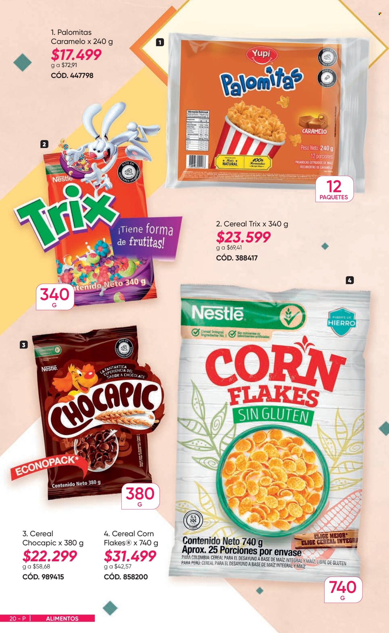 thumbnail - Folleto actual Azzorti - Ventas - productos sin gluten, Nestlé, cereales, Chocapic, corn flakes. Página 20.
